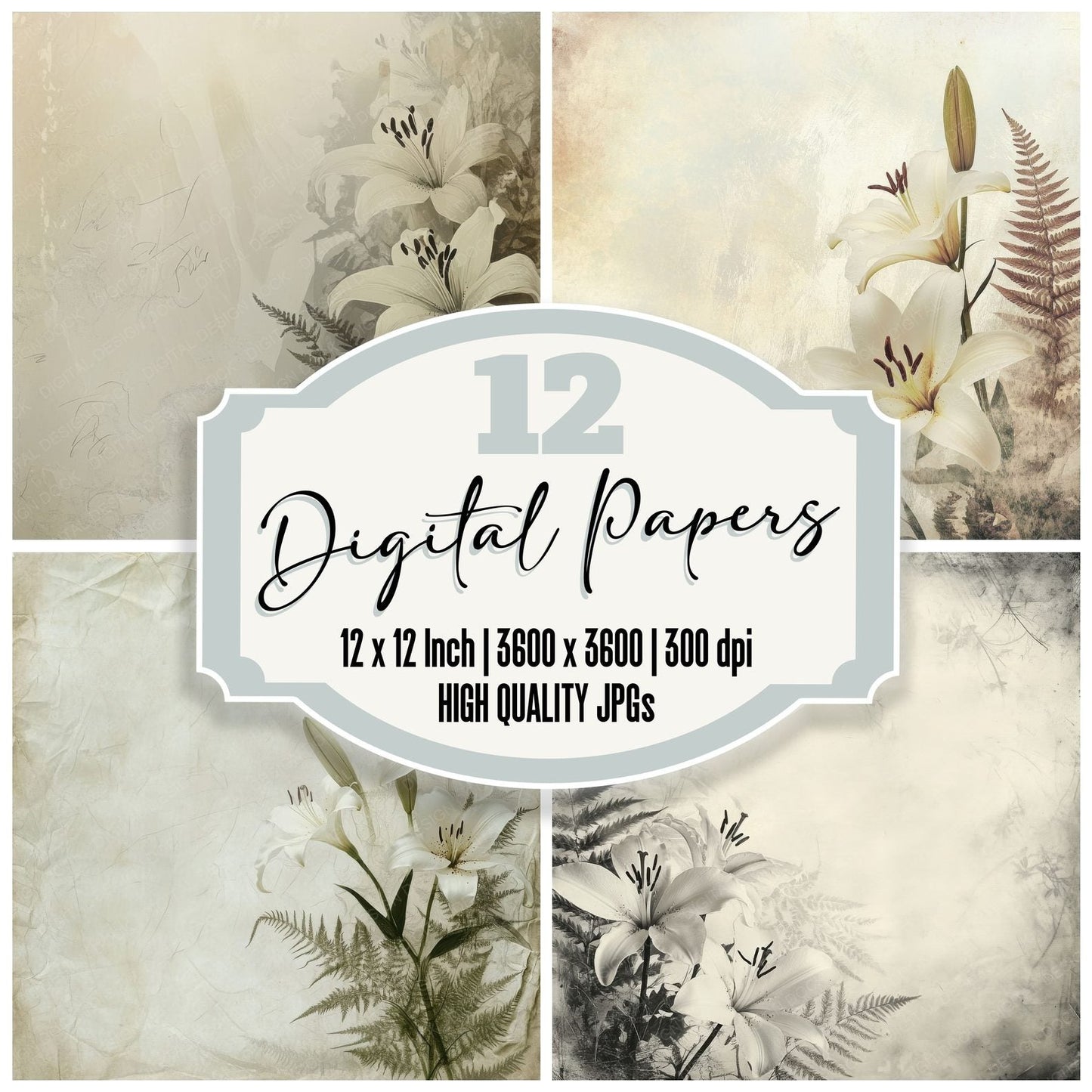 Ethereal Lily Fern Digital Paper Pack (DDD001613)