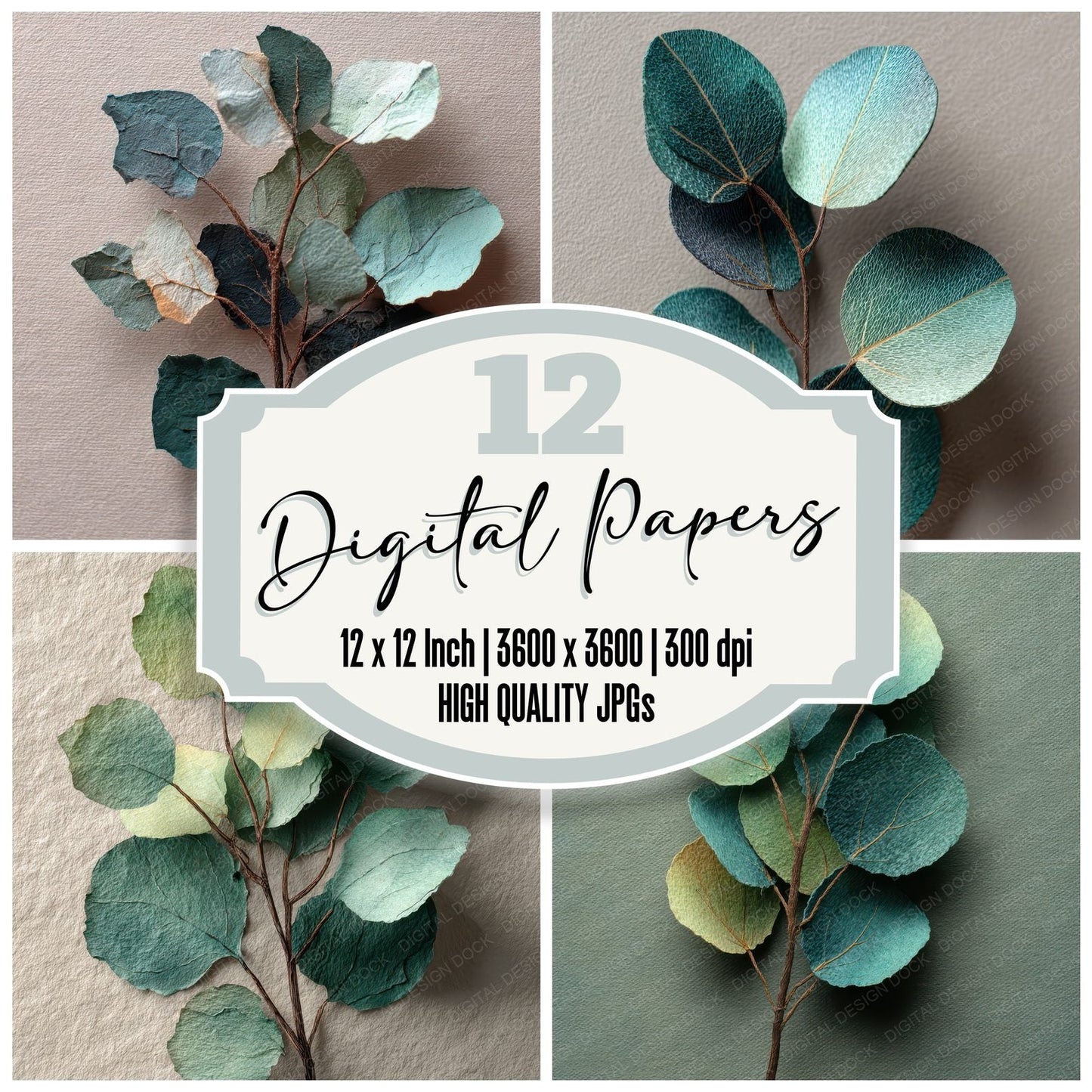 Eucalyptus Paper Cut Digital Paper Pack (DDD001620)