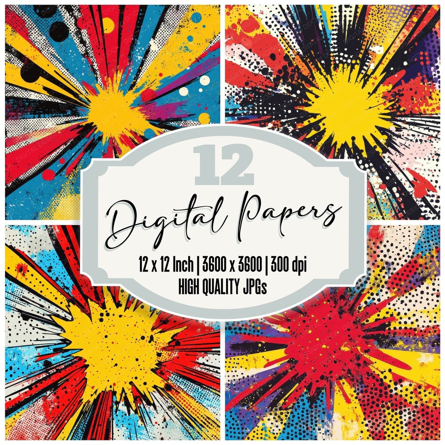 Exploding Pop Art Background Digital Paper Pack (DDD001625)