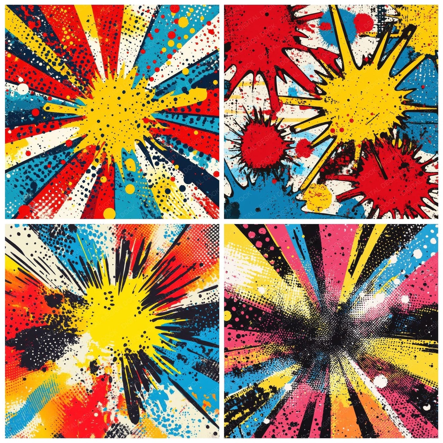 Exploding Pop Art Background Digital Paper Pack (DDD001625)