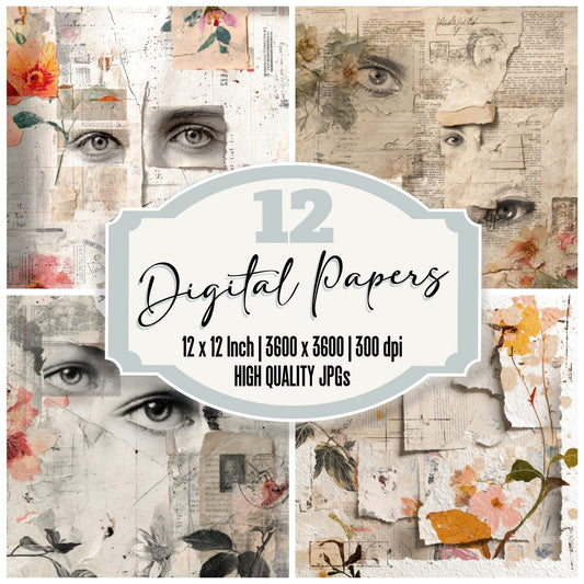 Eye Scrap Floral Collage Digital Paper Pack (DDD001631)