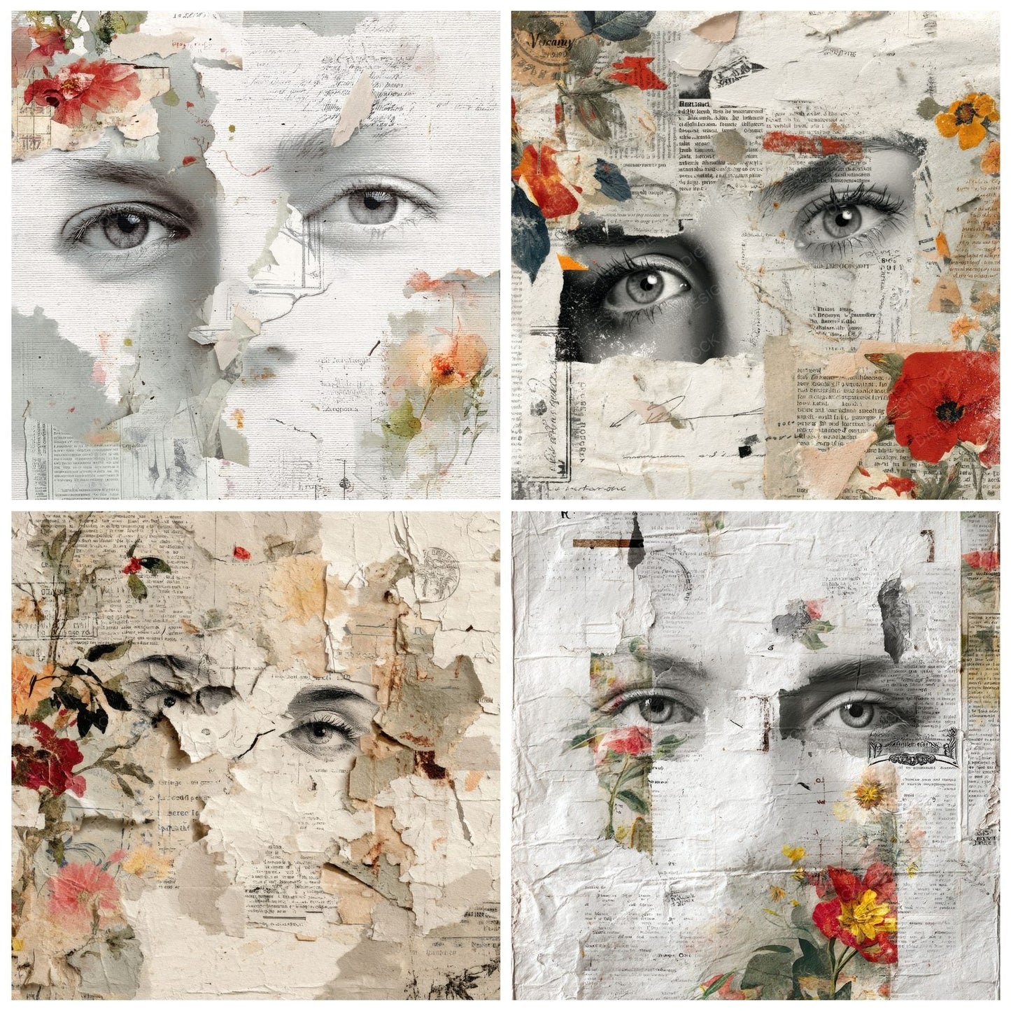 Eye Scrap Floral Collage Digital Paper Pack (DDD001631)