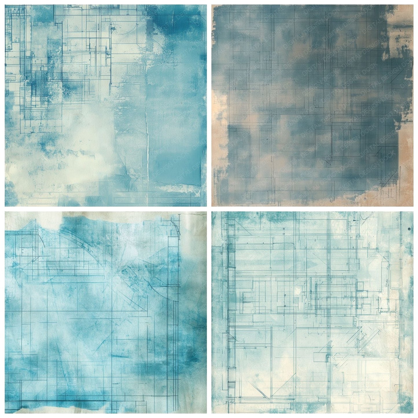 Faded Blueprints Ink Background Digital Paper Pack (DDD001639)
