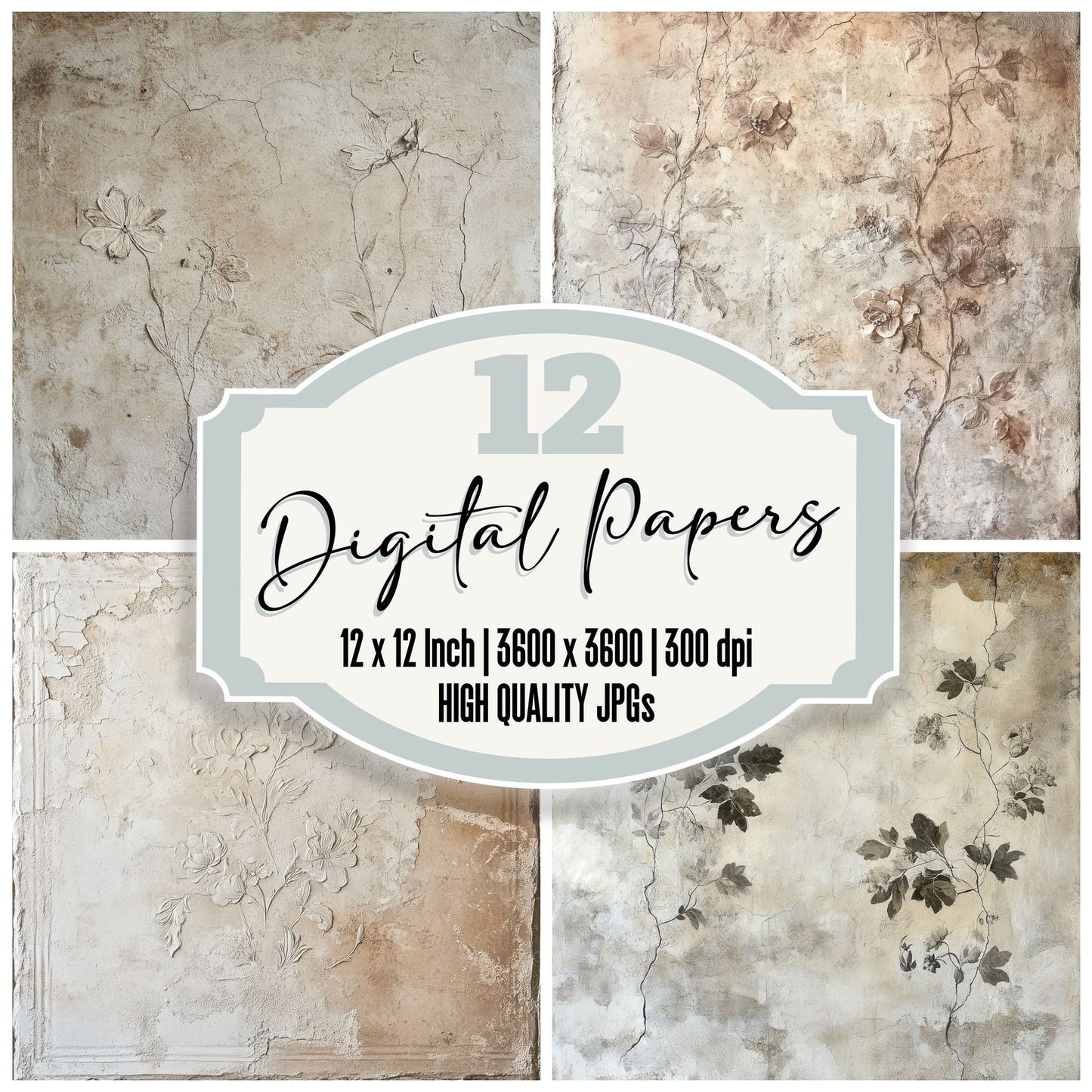 Faded Botanical Fresco Background Digital Paper Pack (DDD001640)