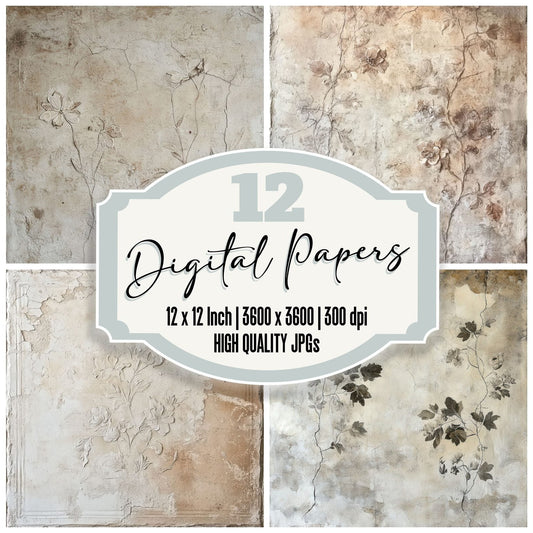 Faded Botanical Fresco Background Digital Paper Pack (DDD001640)