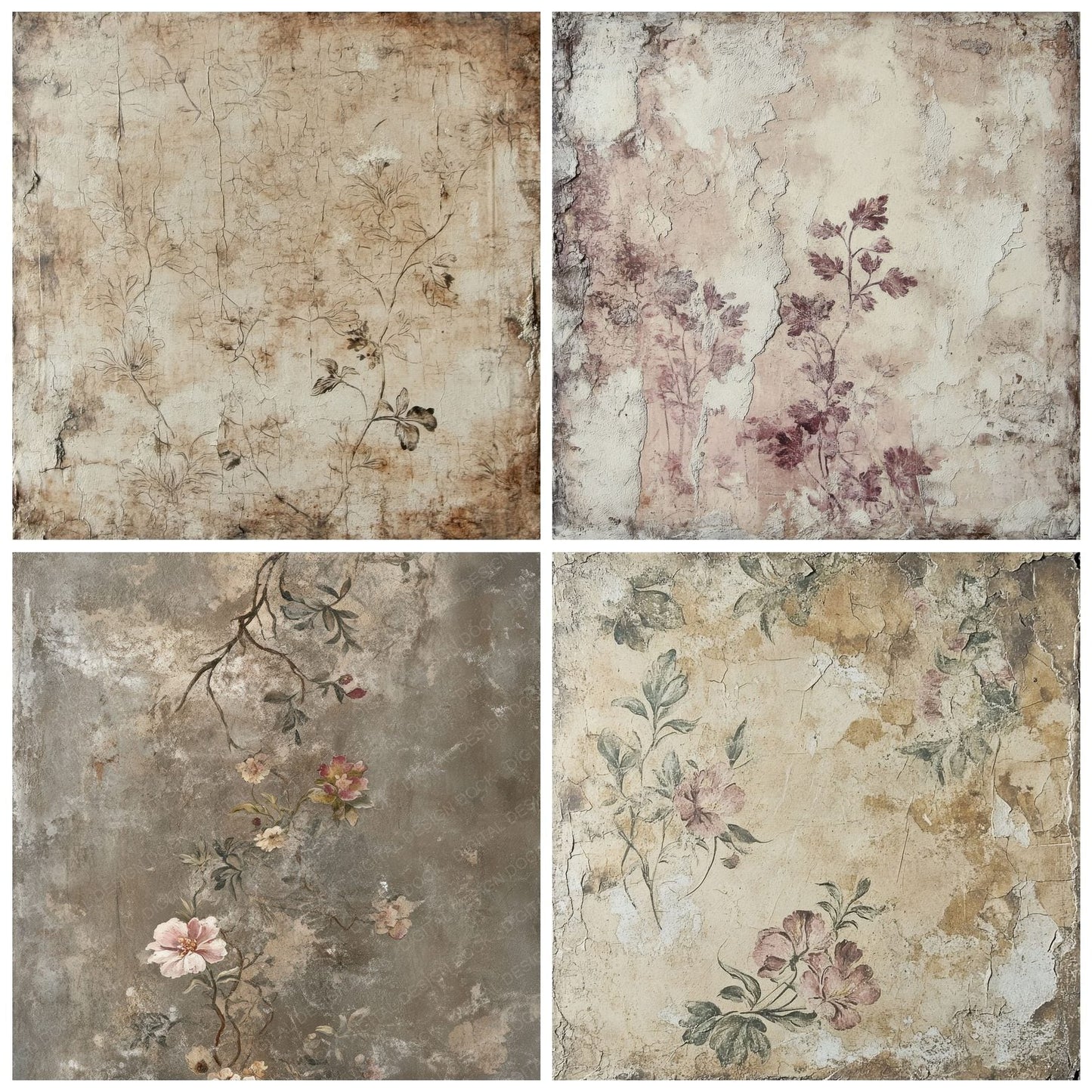 Faded Botanical Fresco Background Digital Paper Pack (DDD001640)