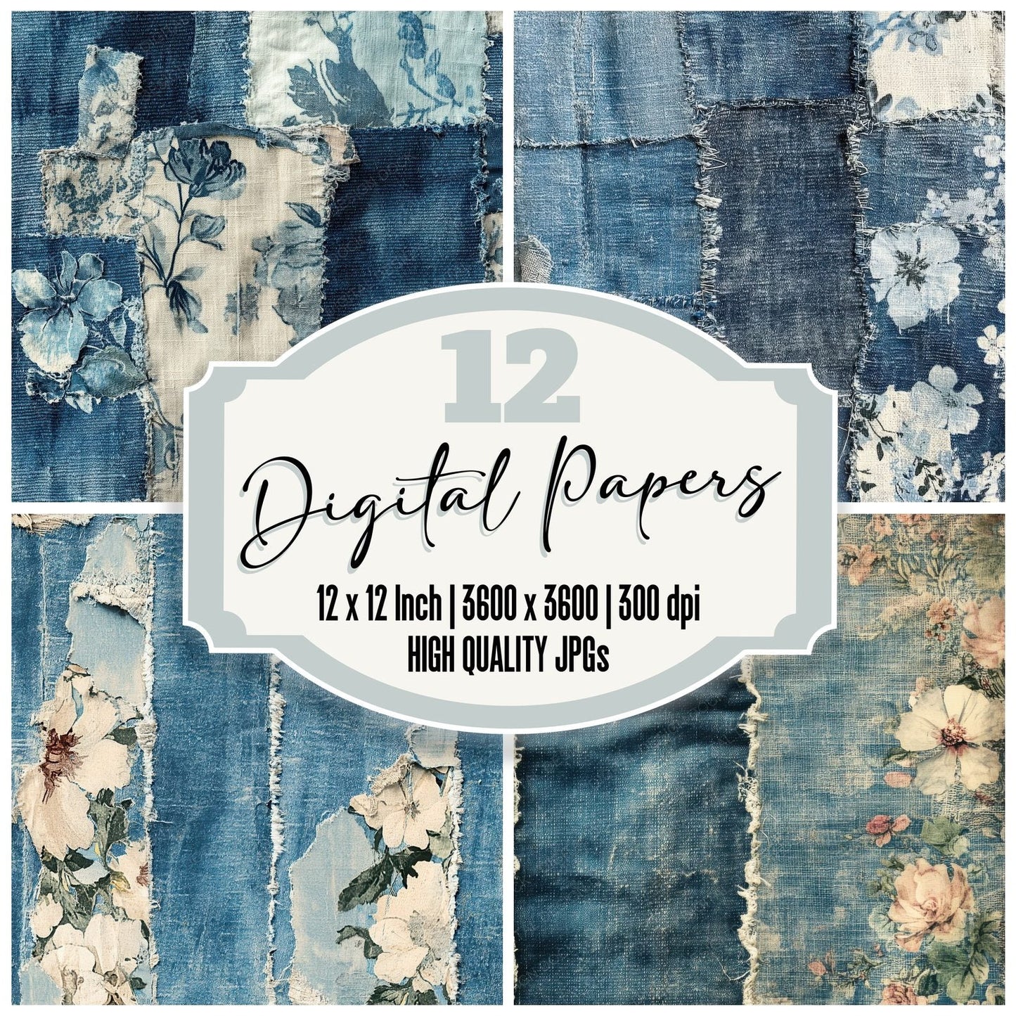 Faded Floral Denim Digital Paper Digital Paper Pack (DDD001645)