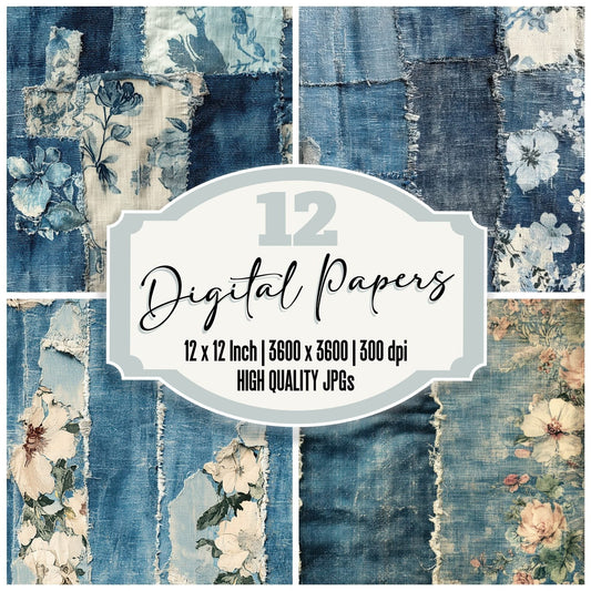 Faded Floral Denim Digital Paper Digital Paper Pack (DDD001645)