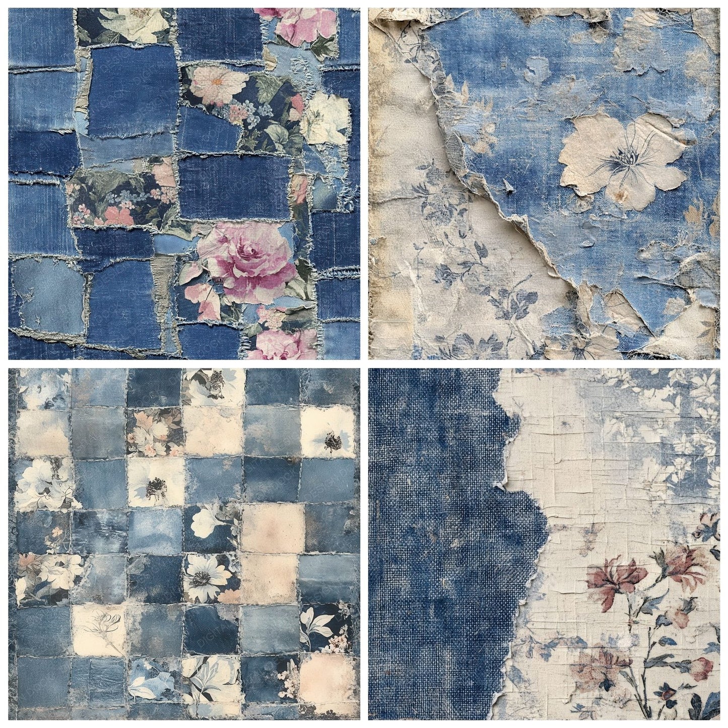 Faded Floral Denim Digital Paper Digital Paper Pack (DDD001645)