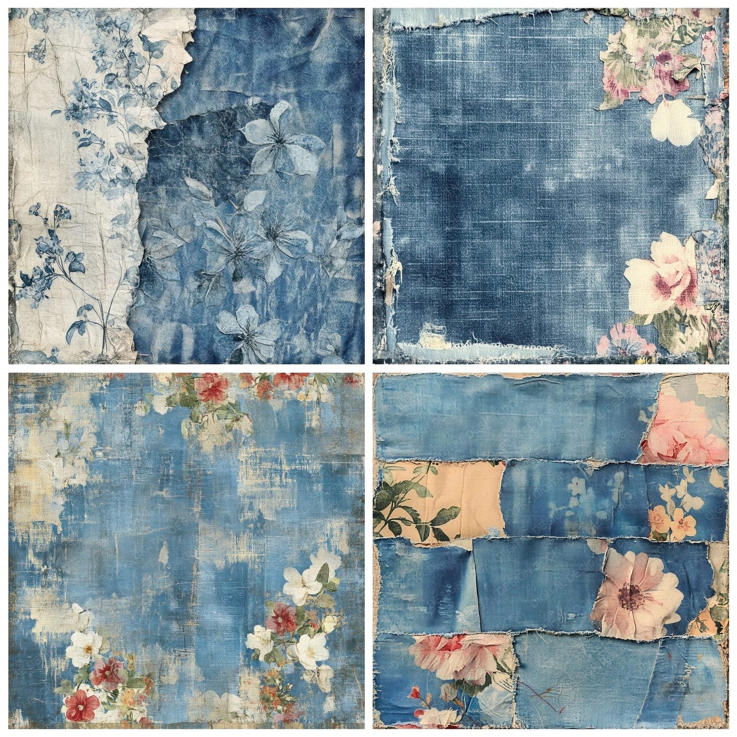 Faded Floral Denim Digital Paper Digital Paper Pack (DDD001645)