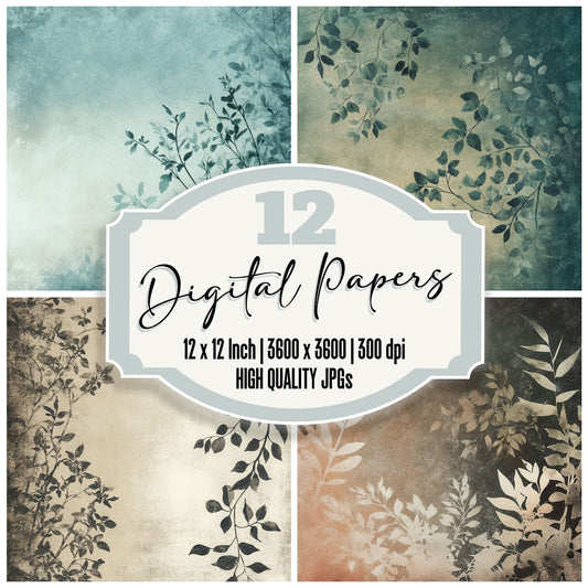 Faded Gritty Botanical Background Digital Paper Pack (DDD001650)