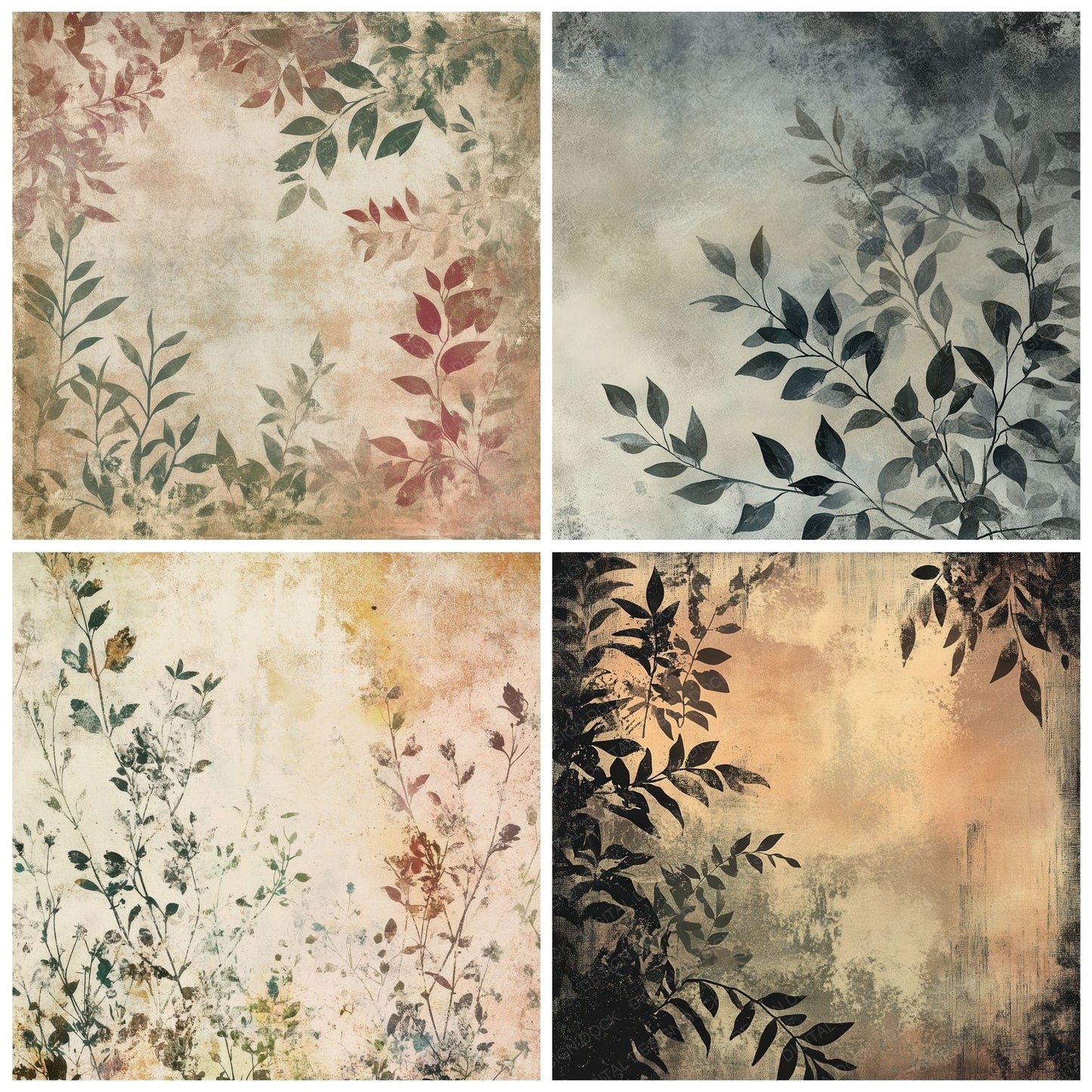 Faded Gritty Botanical Background Digital Paper Pack (DDD001650)