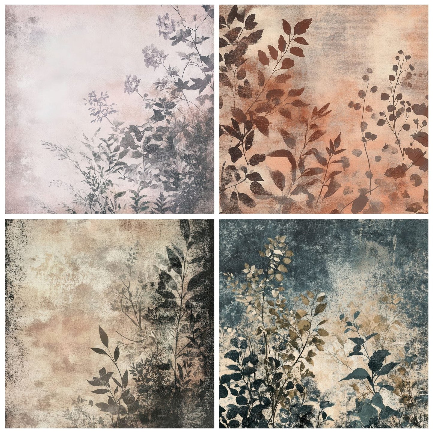 Faded Gritty Botanical Background Digital Paper Pack (DDD001650)