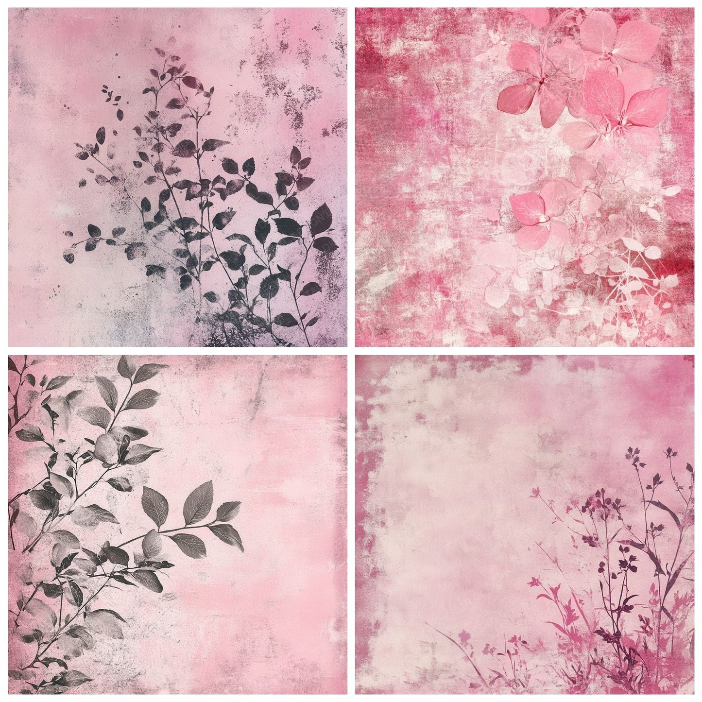 Faded Gritty Pink Floral Background Digital Paper Pack (DDD001651)