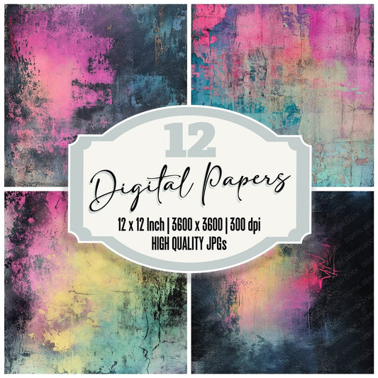 Faded Grunge Neon Future Background Digital Paper Pack (DDD001652)