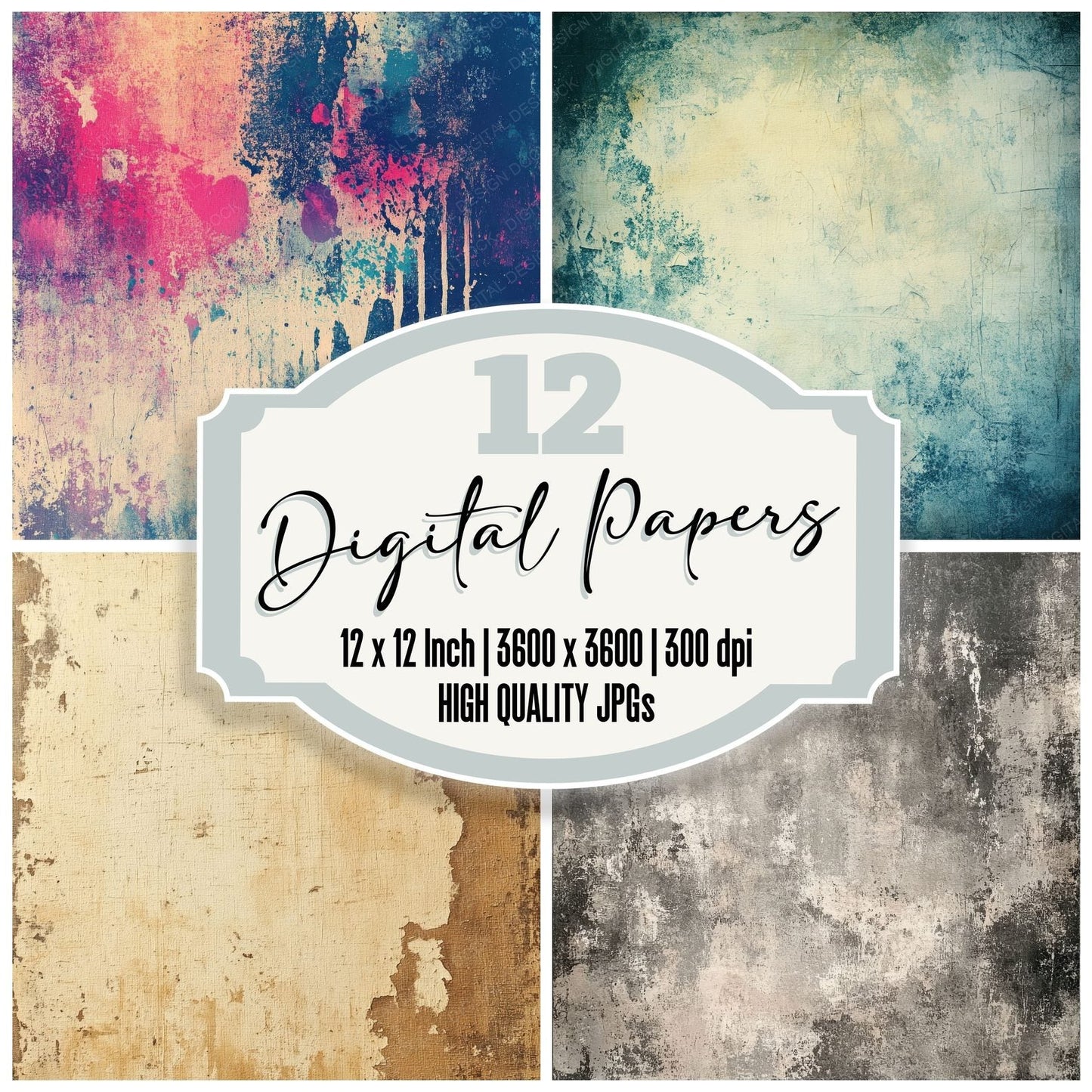 Faded Grunge Paint Splatter Background Digital Paper Pack (DDD001653)