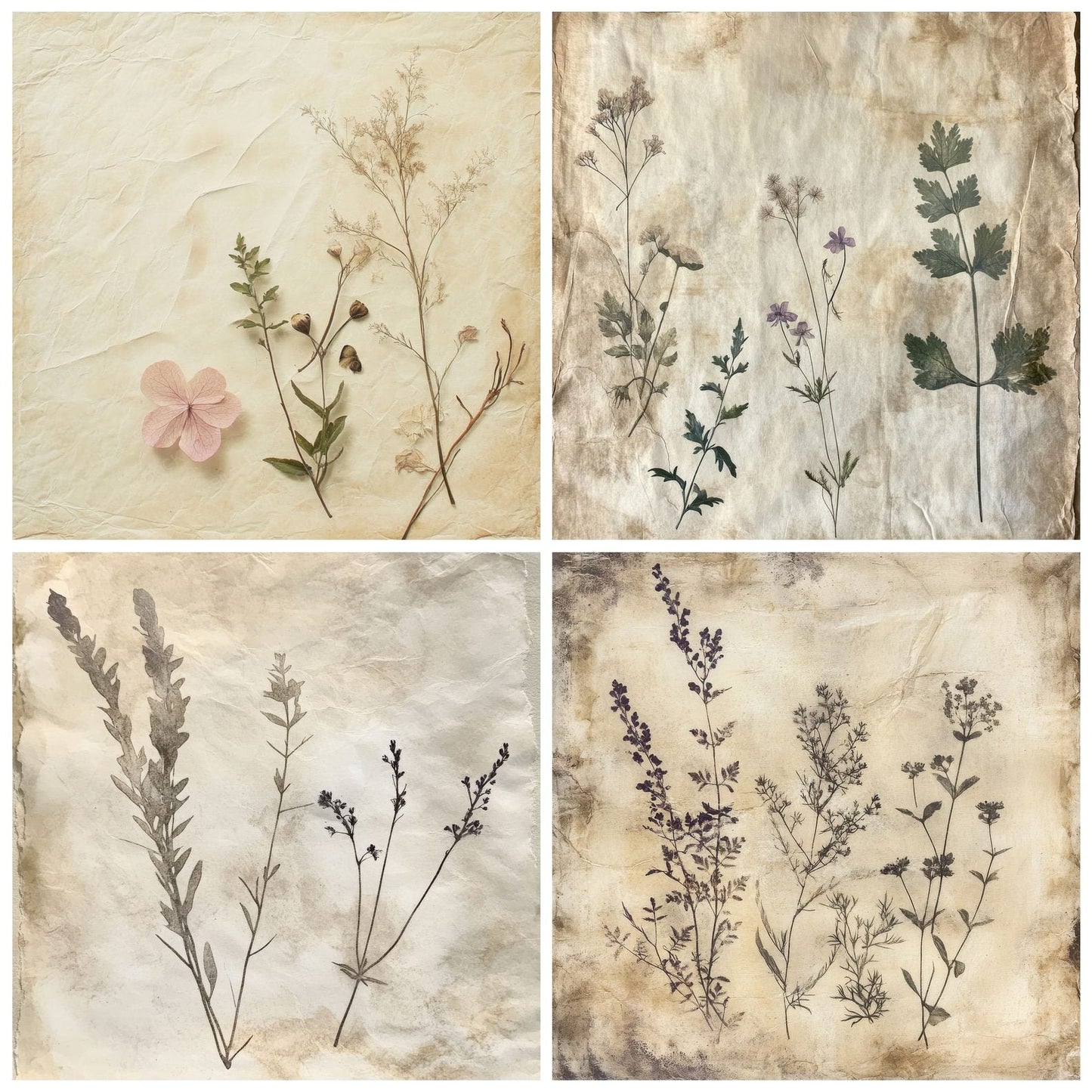 Faded Herbarium Pages Background Digital Paper Pack (DDD001655)