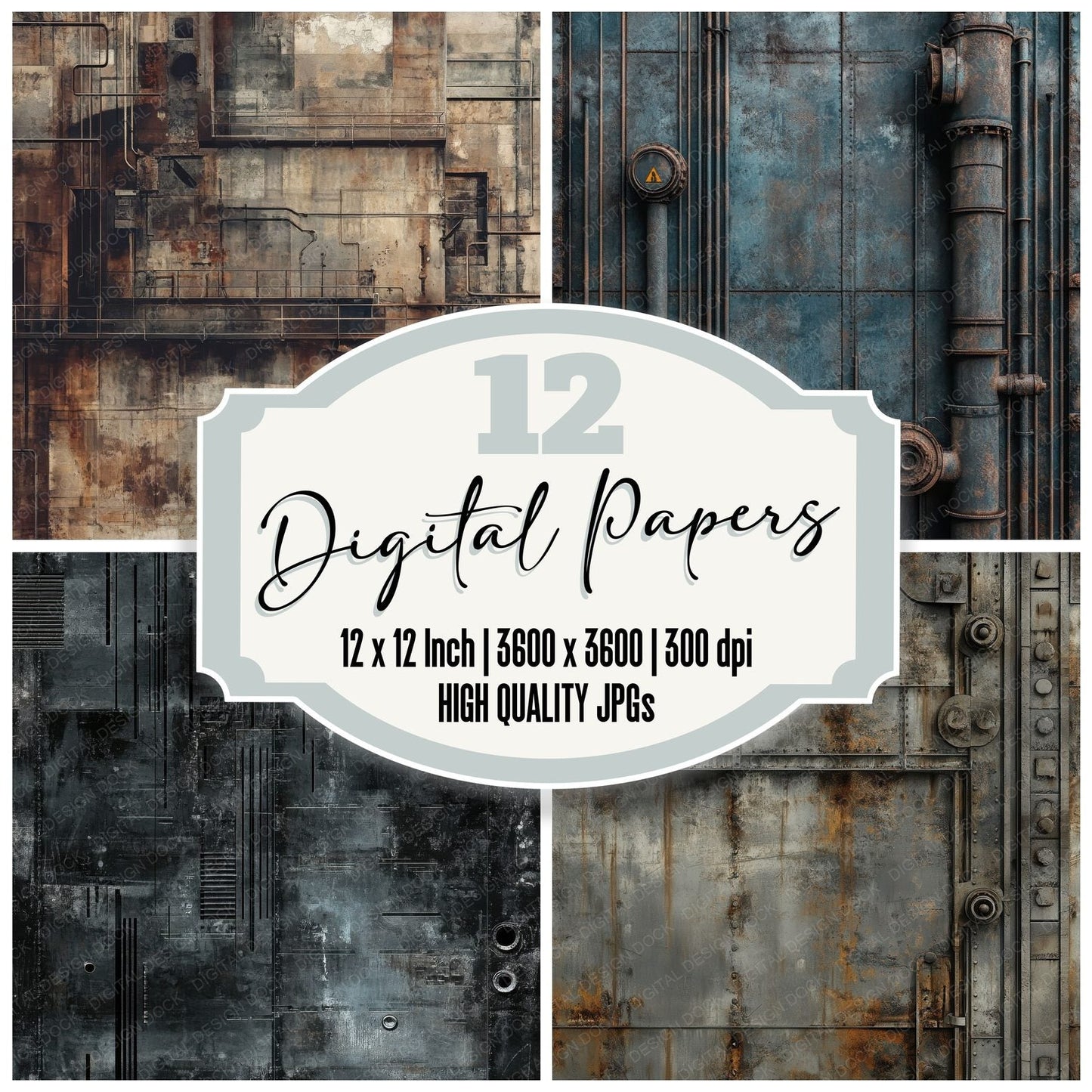 Faded Industrial Metal Background Digital Paper Pack (DDD001656)