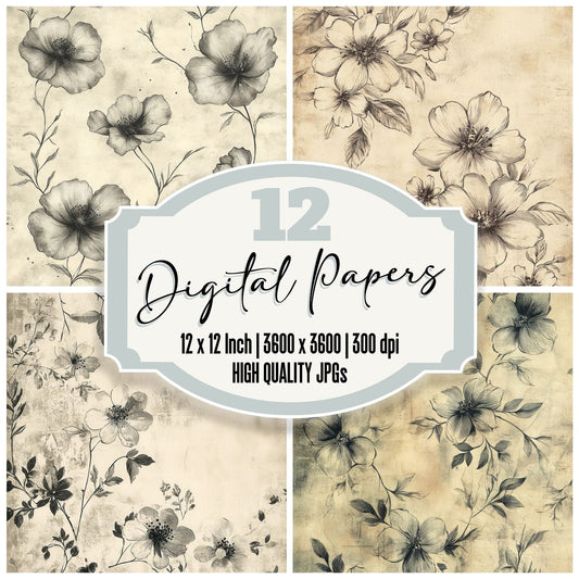 Faded Ink Florals Digital Paper Pack (DDD001657)