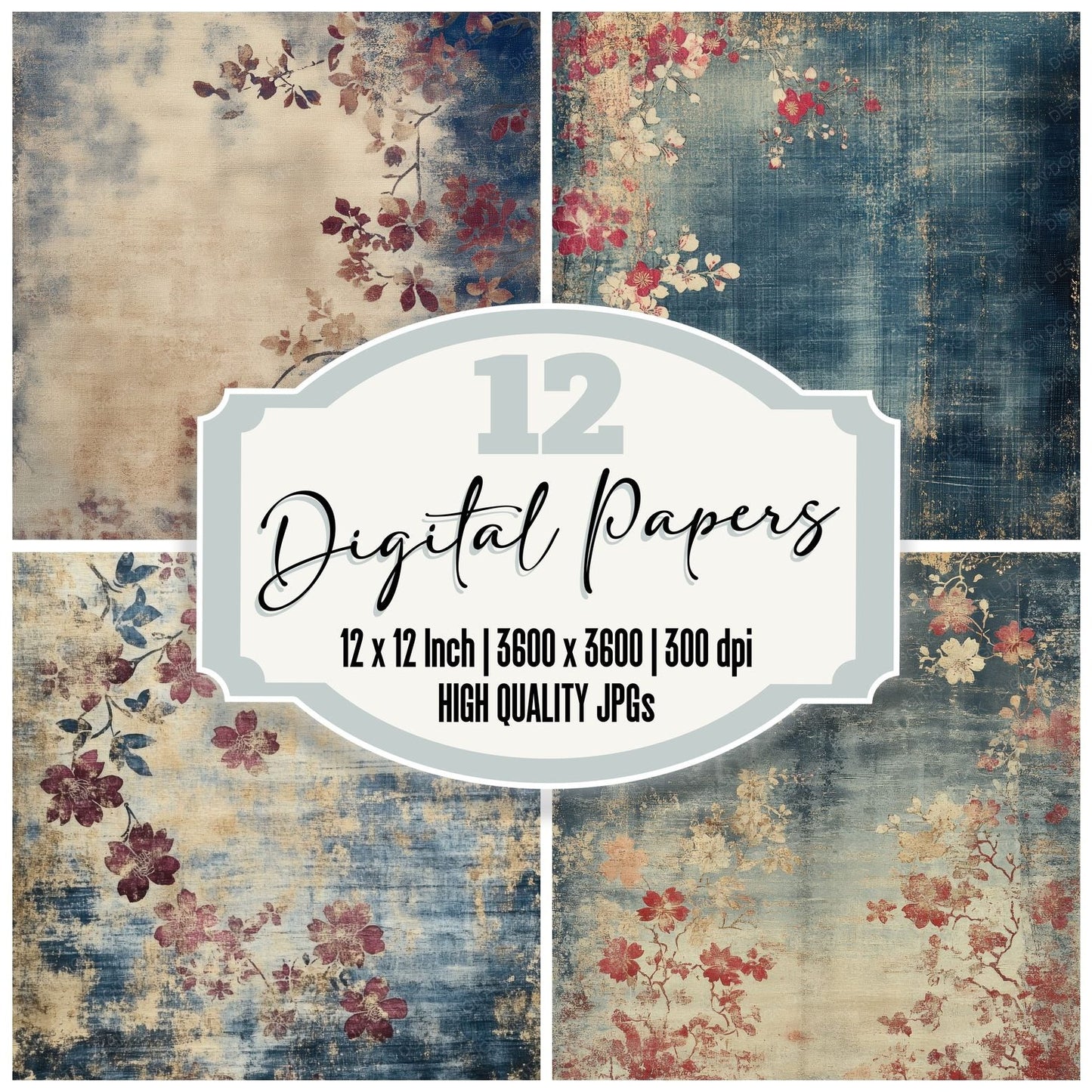 Faded Japanese Kimono Fabric Background Digital Paper Pack (DDD001658)