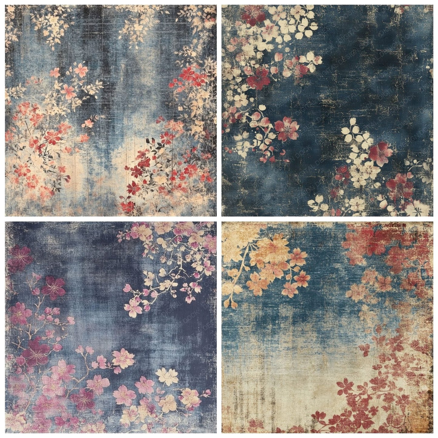 Faded Japanese Kimono Fabric Background Digital Paper Pack (DDD001658)