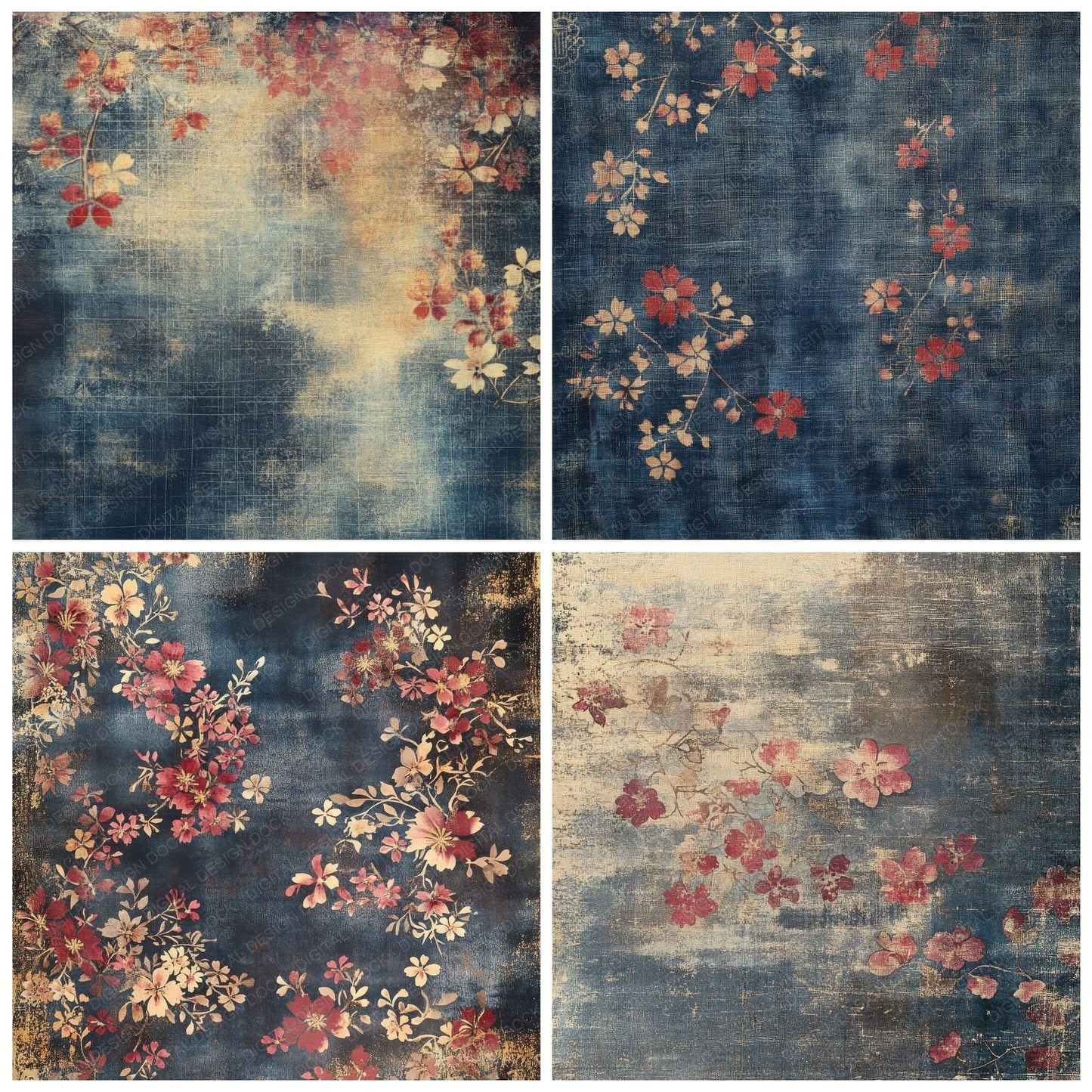 Faded Japanese Kimono Fabric Background Digital Paper Pack (DDD001658)
