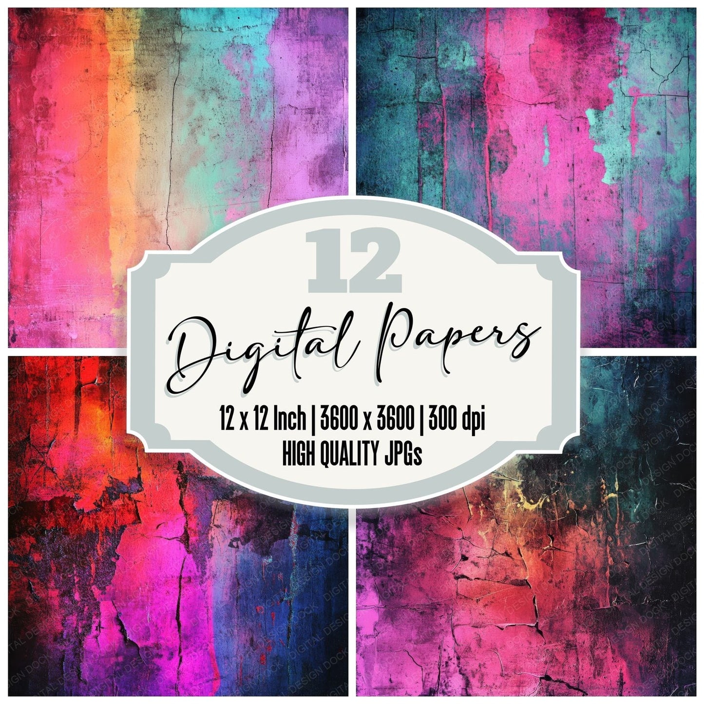 Faded Neon Texture Background Digital Paper Pack (DDD001660)