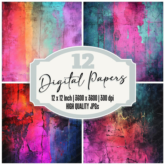 Faded Neon Texture Background Digital Paper Pack (DDD001660)
