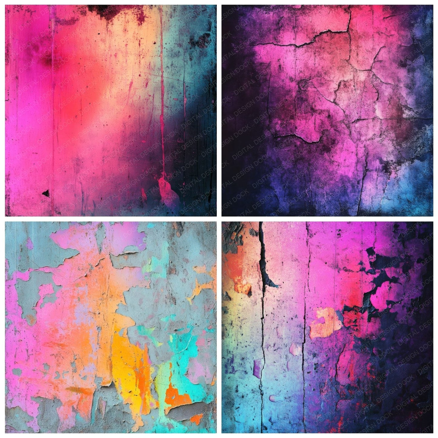 Faded Neon Texture Background Digital Paper Pack (DDD001660)