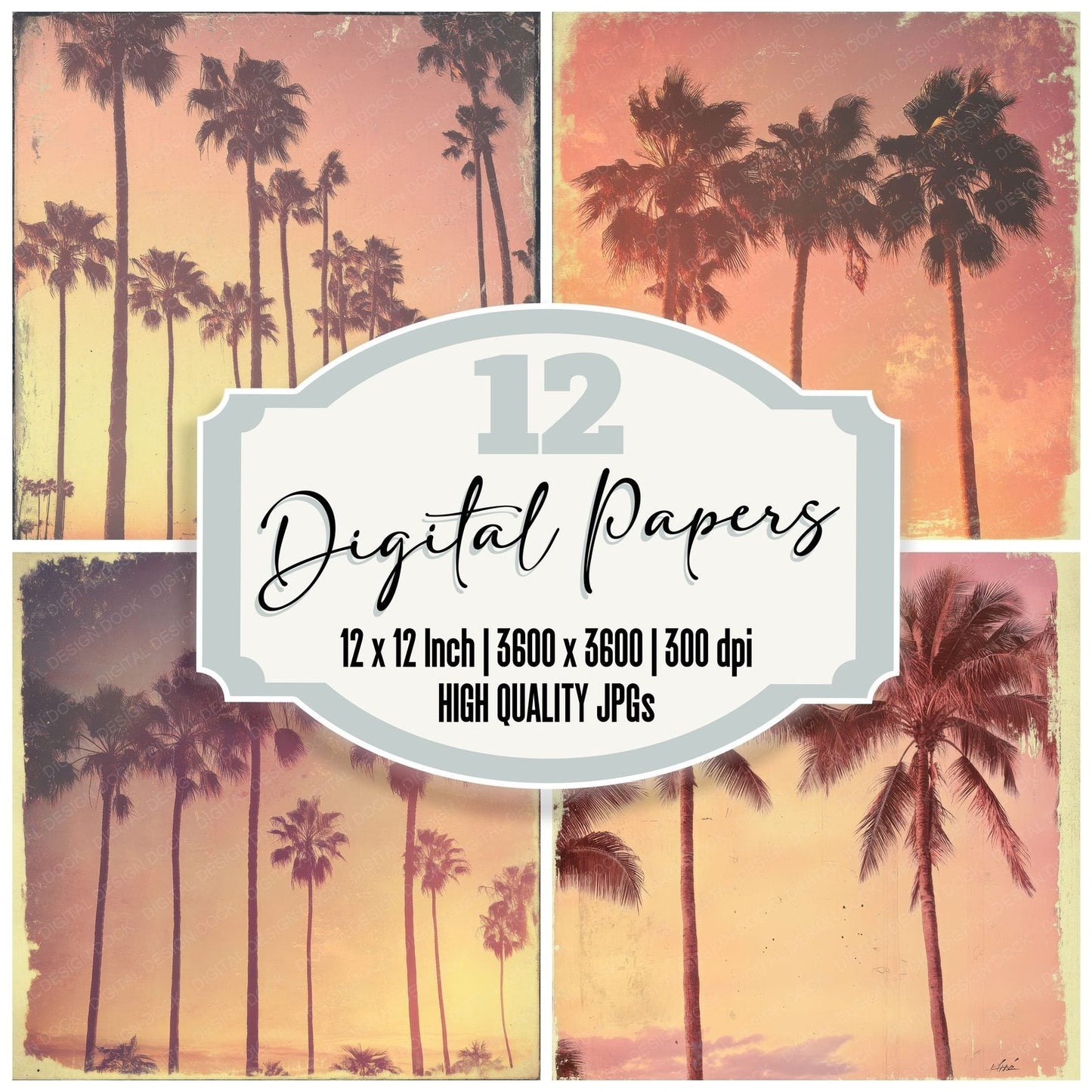 Faded Sunset Palms Digital Paper Pack (DDD001669)