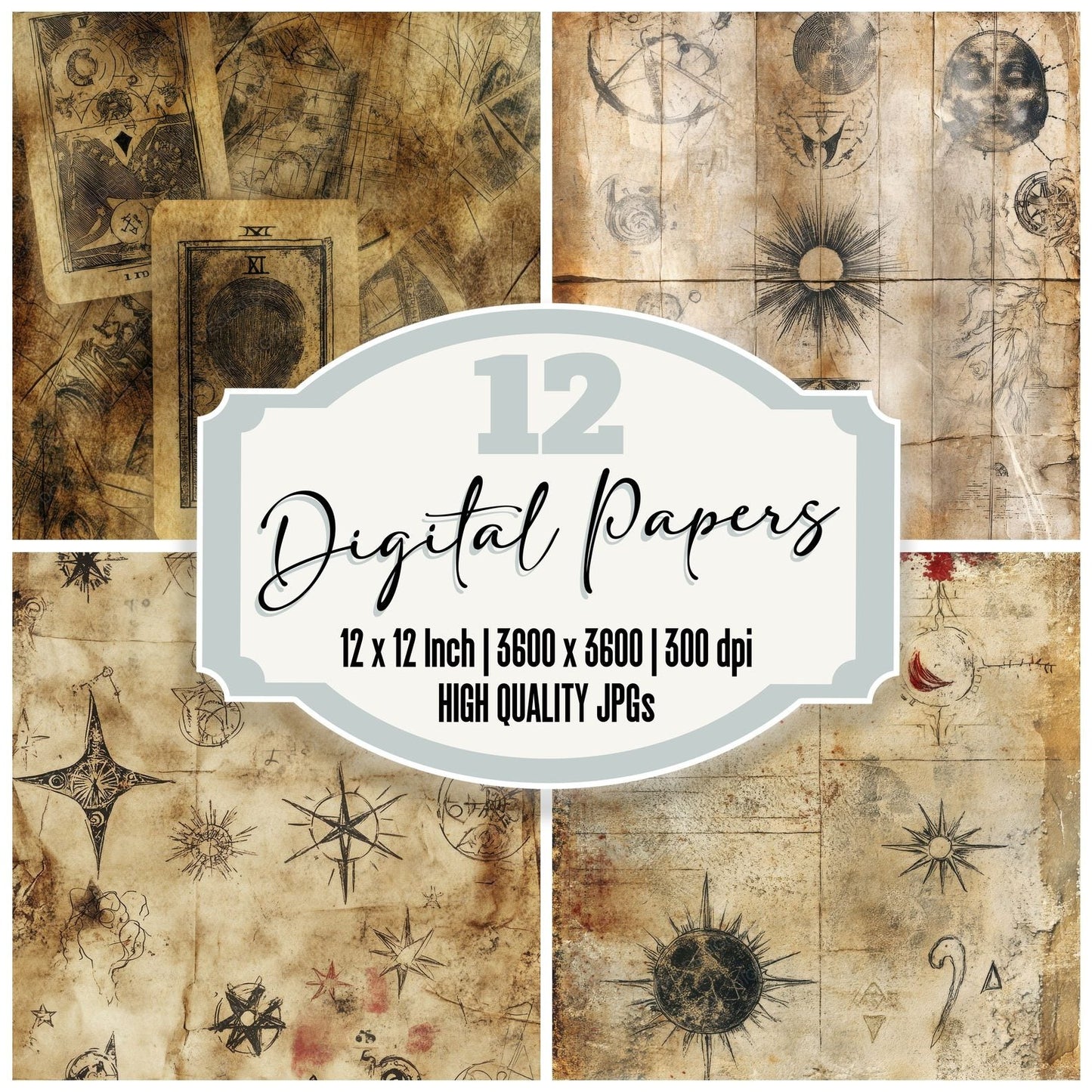 Faded Tarot Symbols Background Digital Paper Pack (DDD001670)