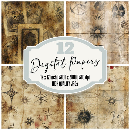 Faded Tarot Symbols Background Digital Paper Pack (DDD001670)