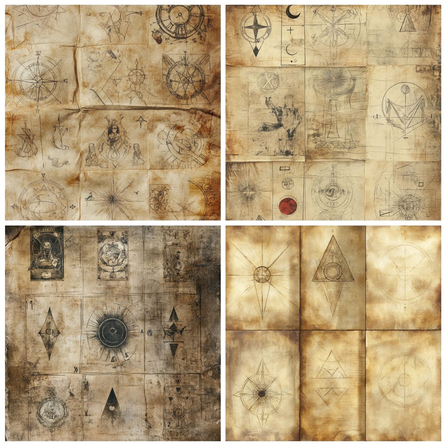 Faded Tarot Symbols Background Digital Paper Pack (DDD001670)