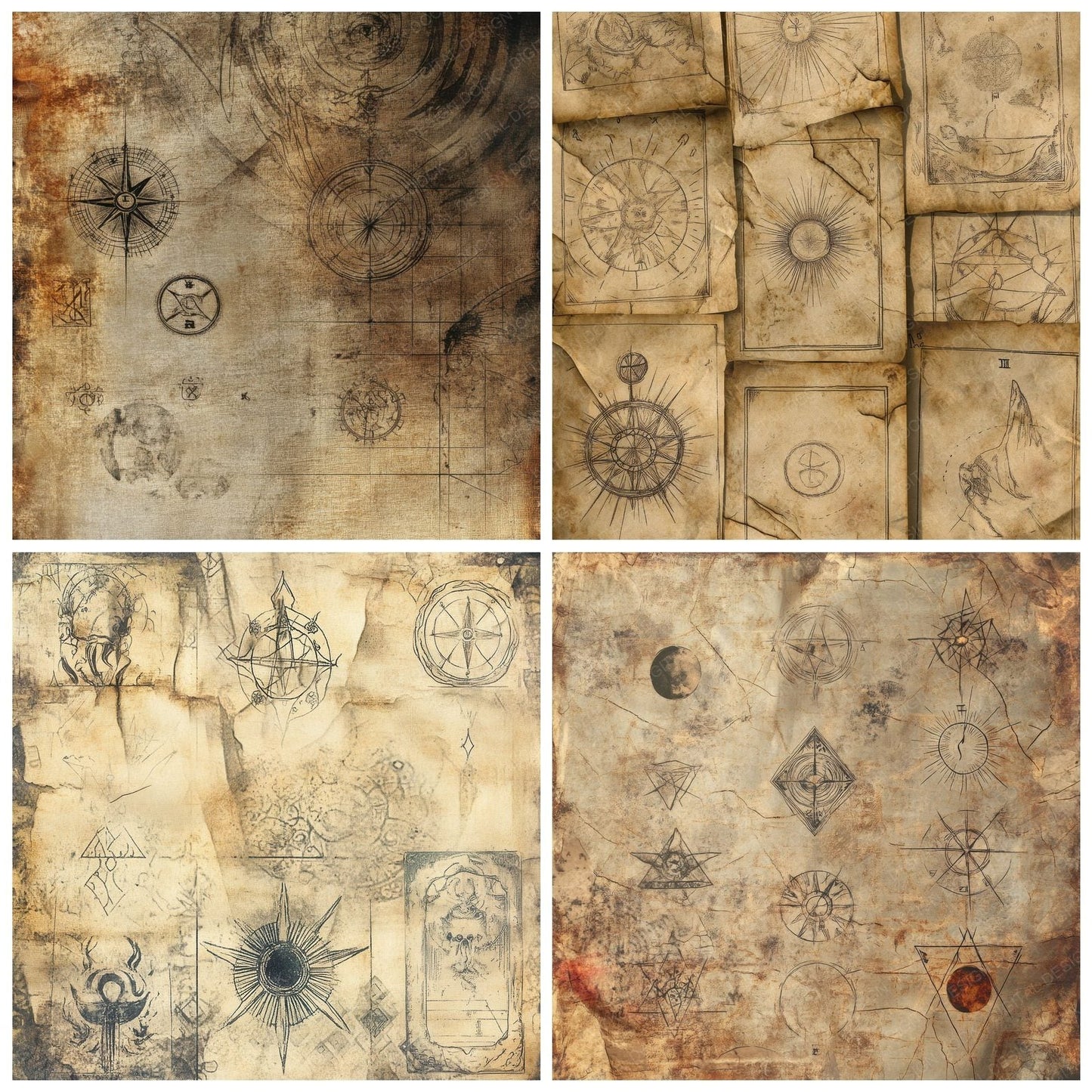Faded Tarot Symbols Background Digital Paper Pack (DDD001670)