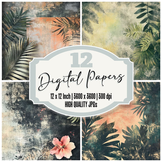 Faded Tropical Gritty Background Digital Paper Pack (DDD001672)