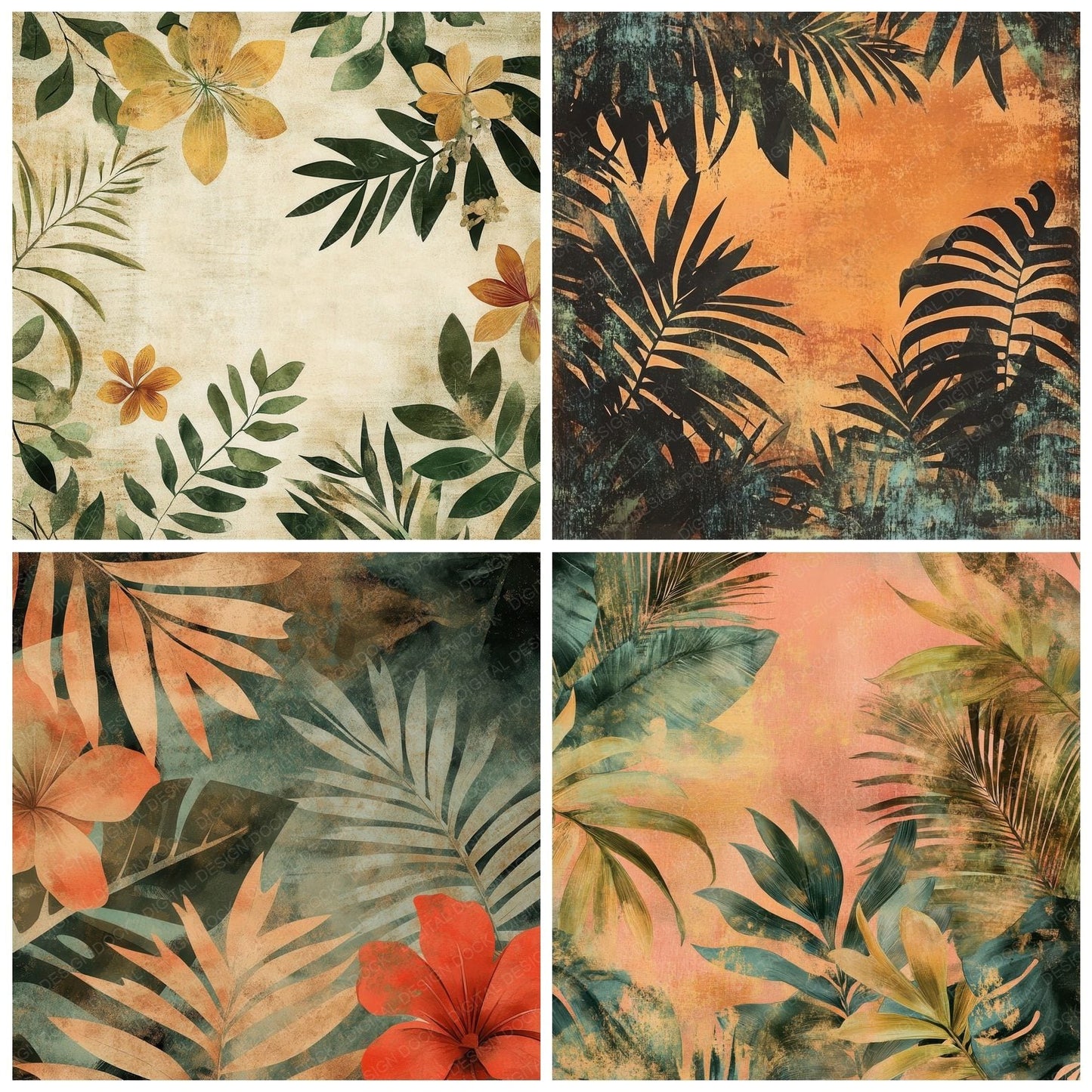 Faded Tropical Gritty Background Digital Paper Pack (DDD001672)