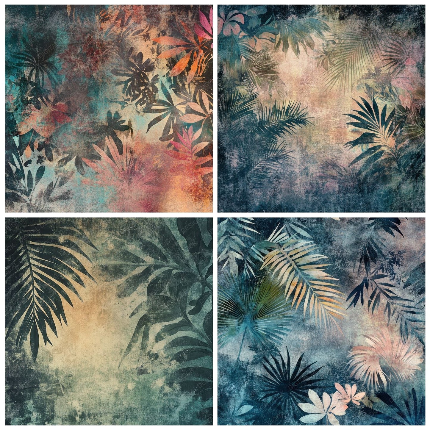 Faded Tropical Gritty Background Digital Paper Pack (DDD001672)