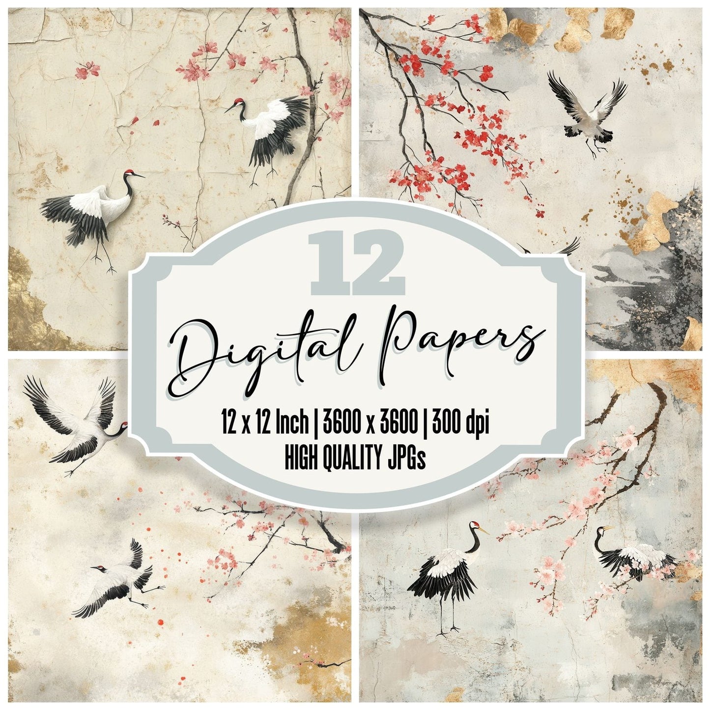 Faded Washi Blossoms Digital Paper Pack (DDD001673)