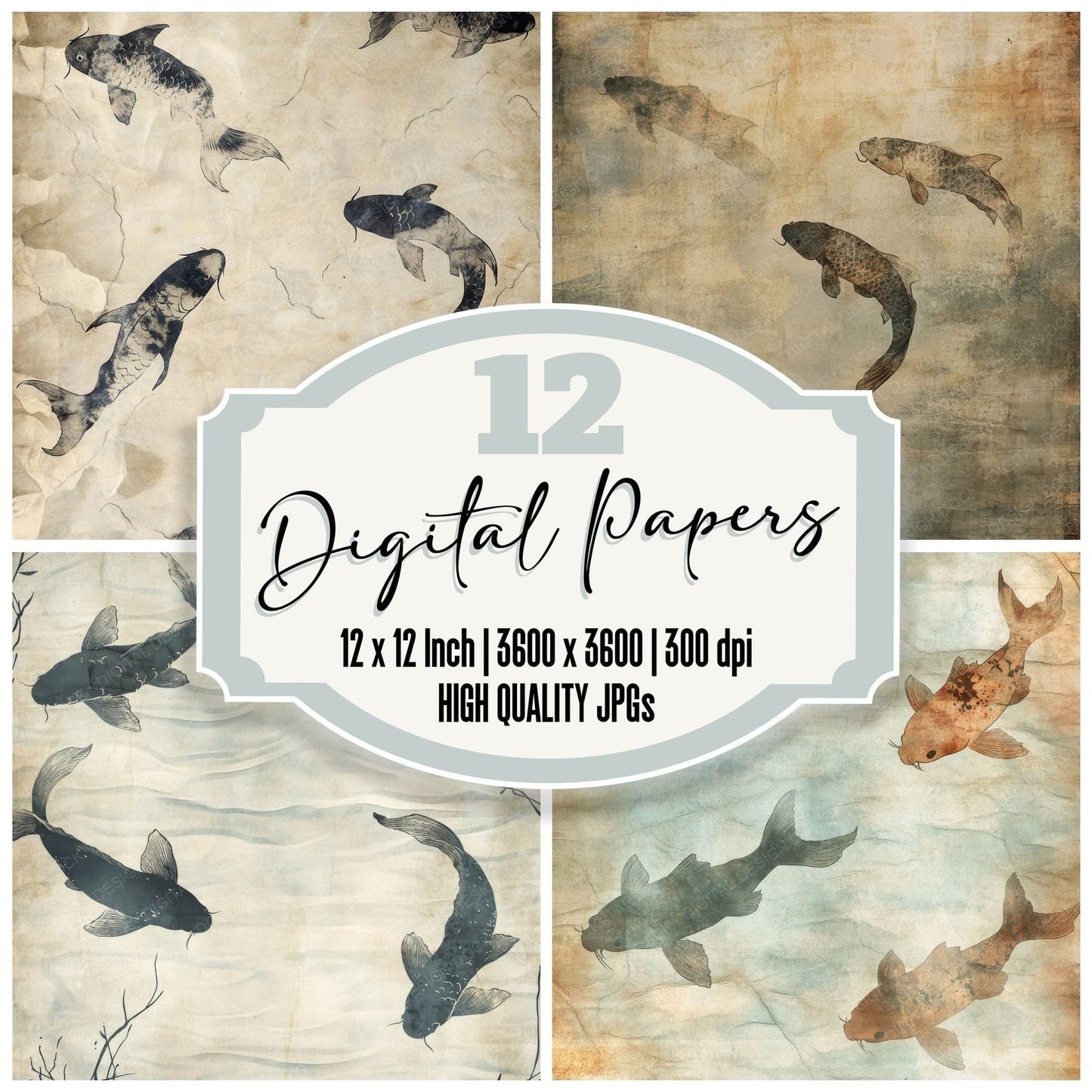 Faint Koi Washi Background Digital Paper Pack (DDD001679)