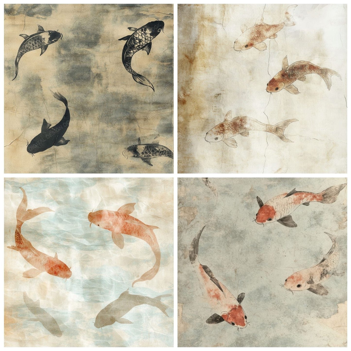 Faint Koi Washi Background Digital Paper Pack (DDD001679)
