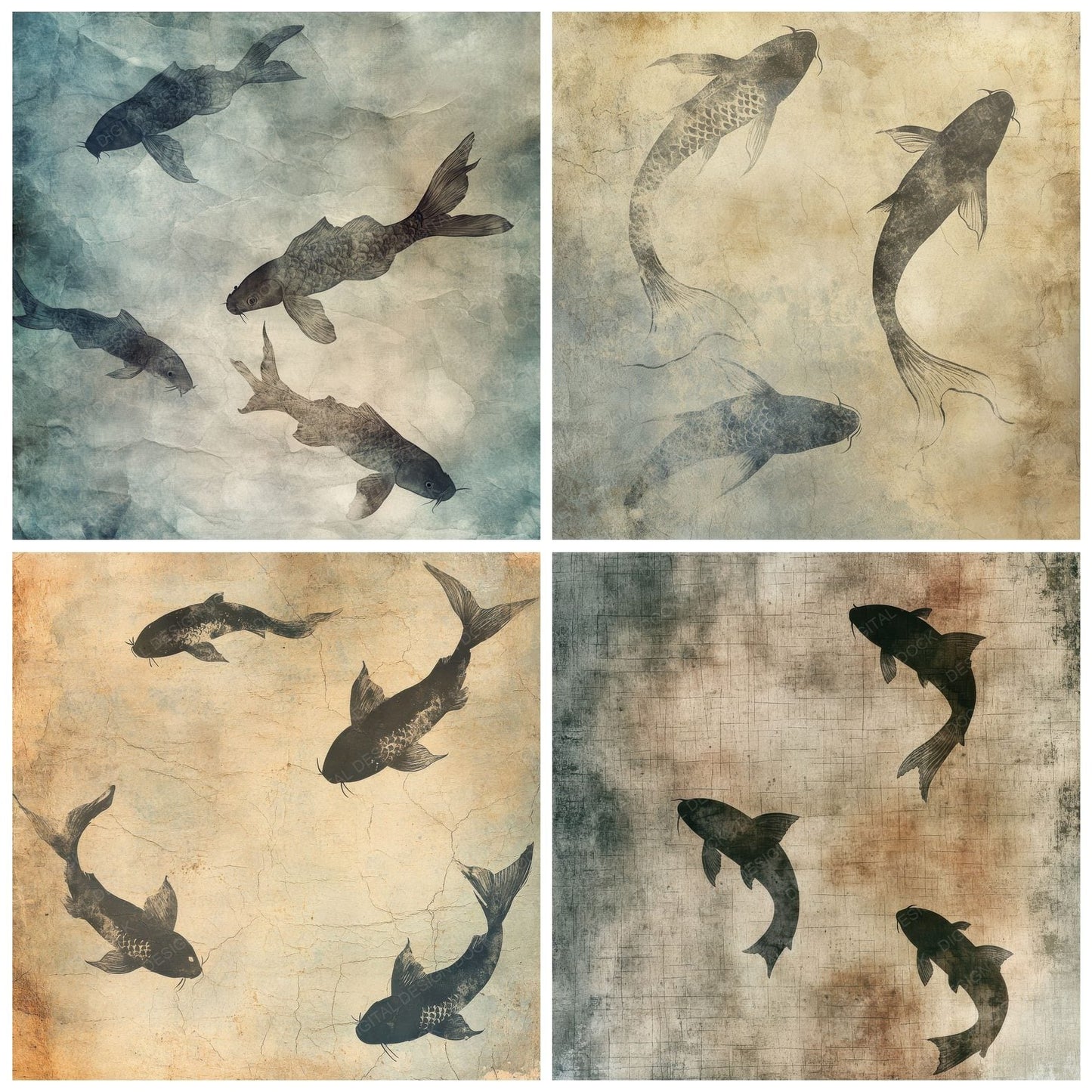 Faint Koi Washi Background Digital Paper Pack (DDD001679)