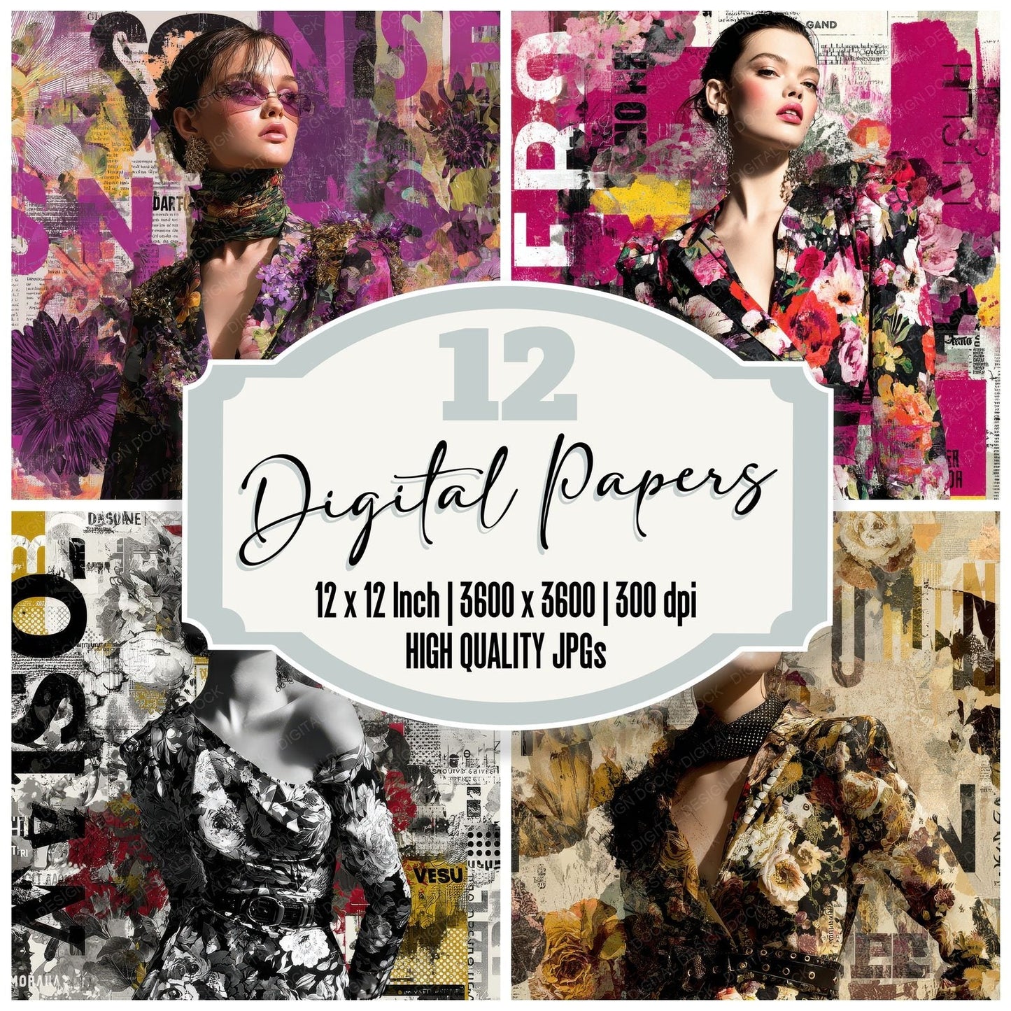Fashion Mag Text Bloom Digital Paper Pack (DDD001682)