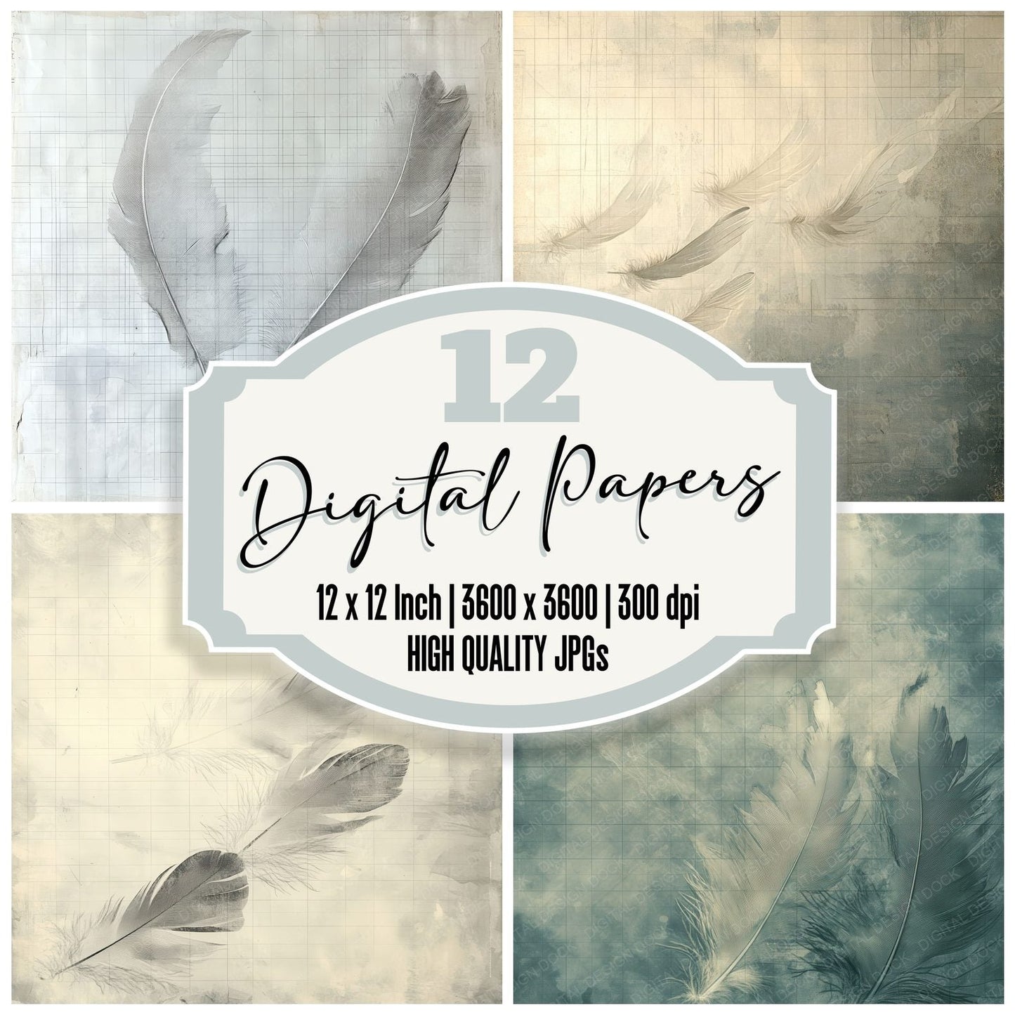 Feather Grid Drift Digital Paper Pack (DDD001687)