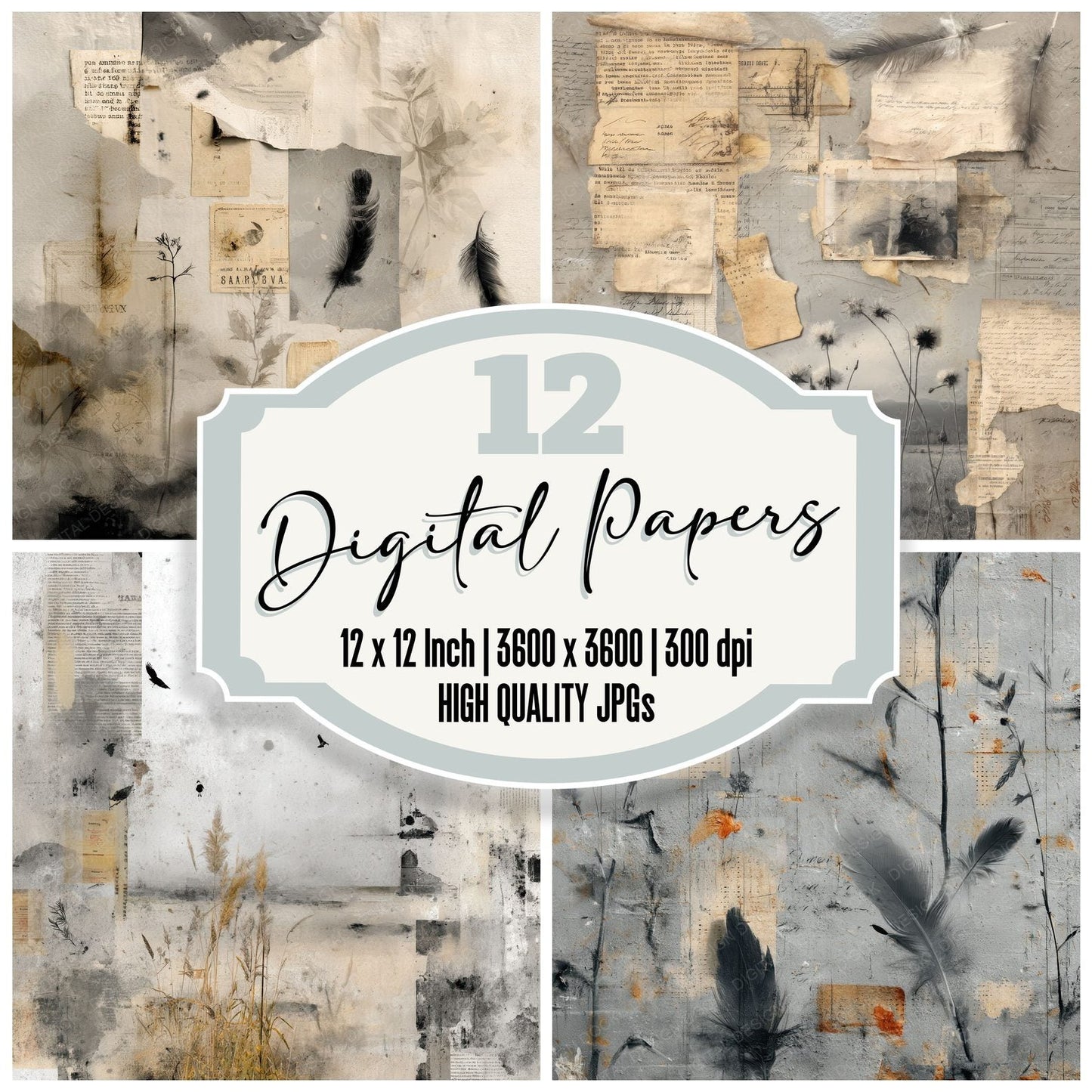 Feather Ink Label Blur Digital Paper Pack (DDD001688)