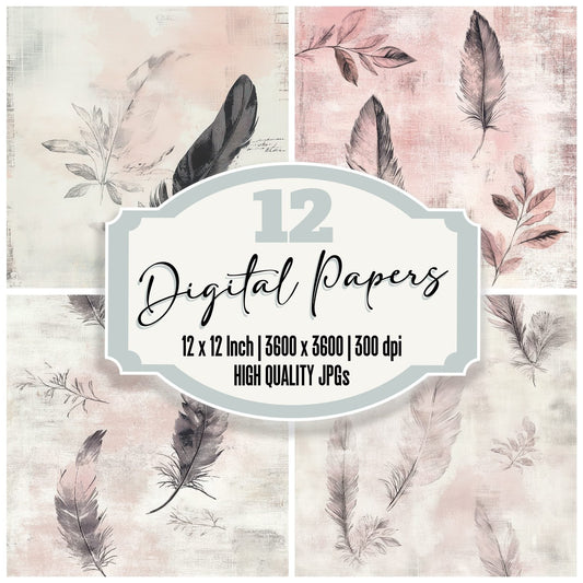 Feather Pink Blush Digital Paper Pack (DDD001689)