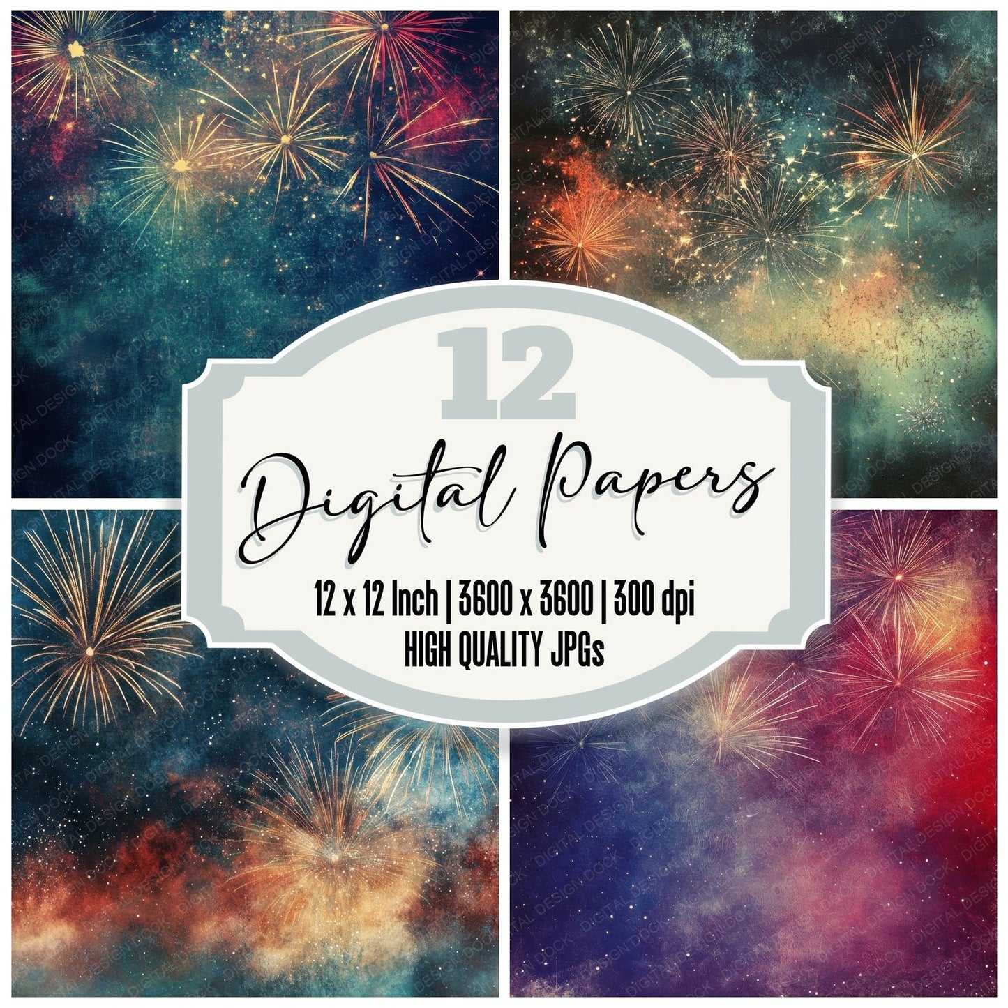 Fireworks Burst Sparkles Background Digital Paper Pack (DDD001716)