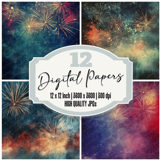 Fireworks Burst Sparkles Background Digital Paper Pack (DDD001716)