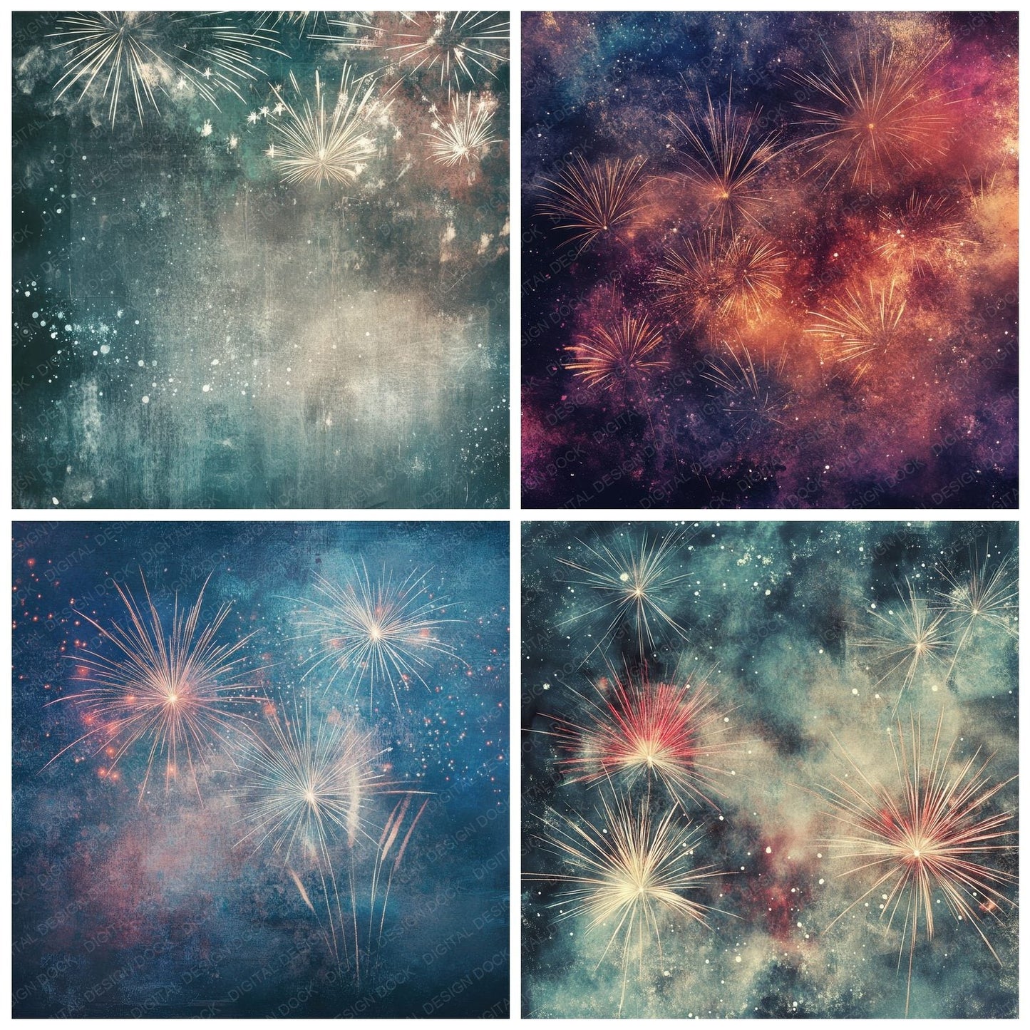Fireworks Burst Sparkles Background Digital Paper Pack (DDD001716)