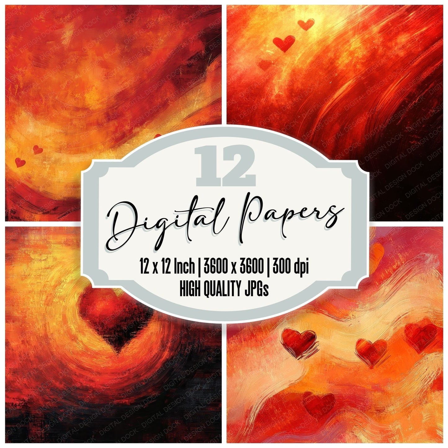 Flame Heart Swirl Digital Paper Pack (DDD001722)