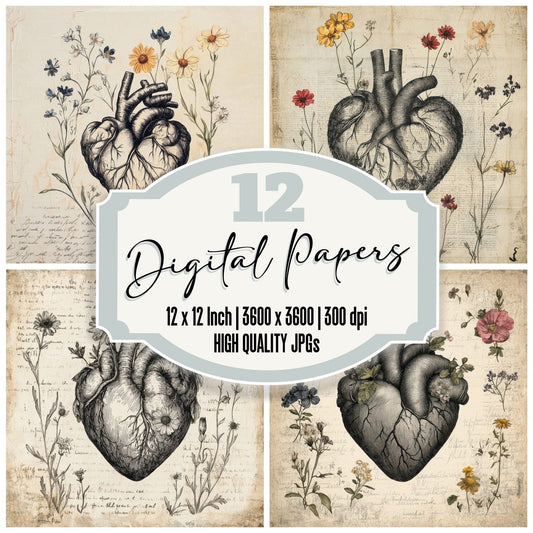 Floral Anatomical Heart Digital Paper Pack (DDD001730)